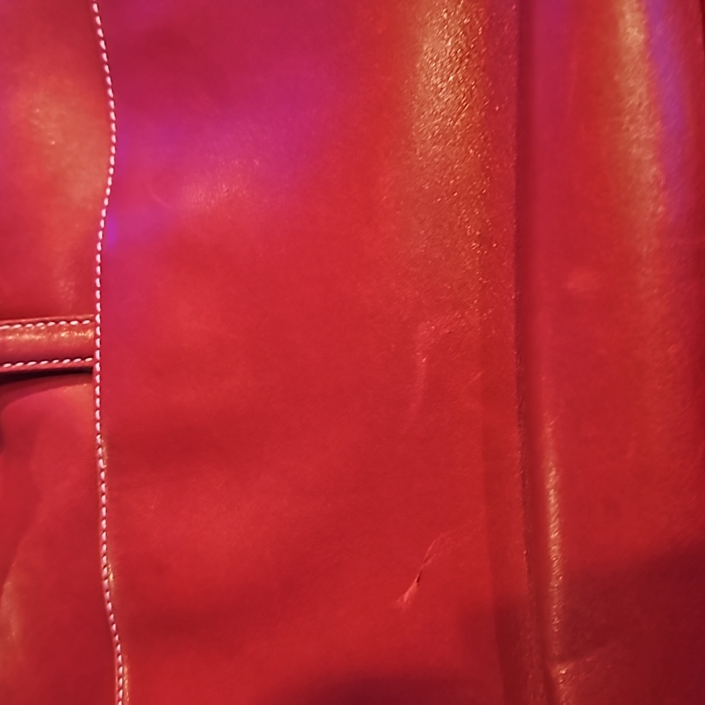 COACH 7751 Vintage Red Leather Hampton Clip Lock Closure Shoulder Bag